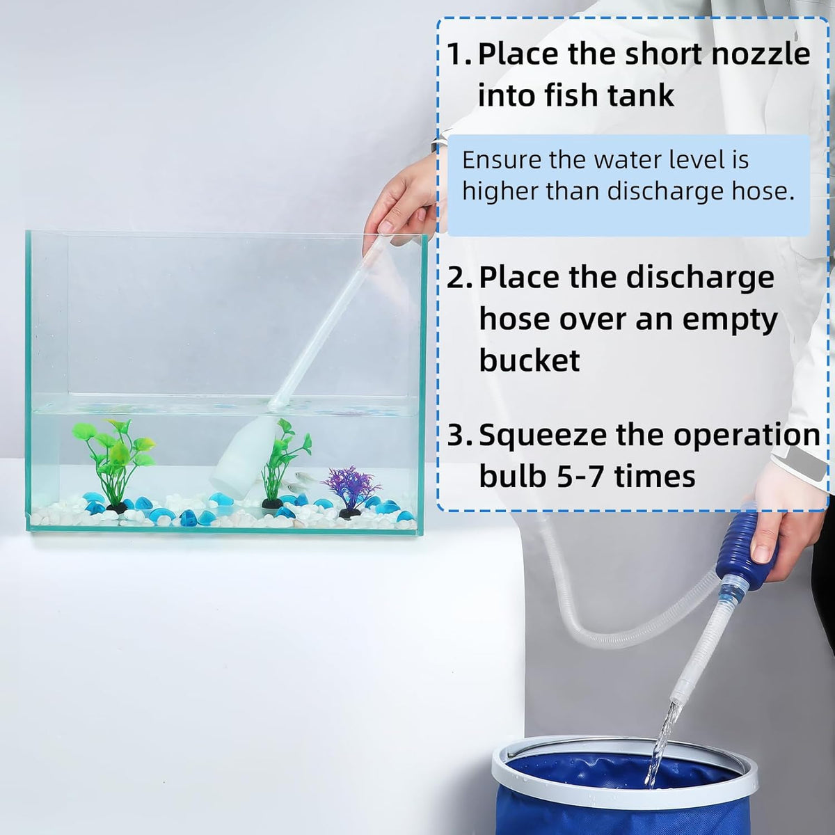 Aquarium Vacuum Siphon, Fish Tank Water Changer, Gravel Cleaner, Hand Pump