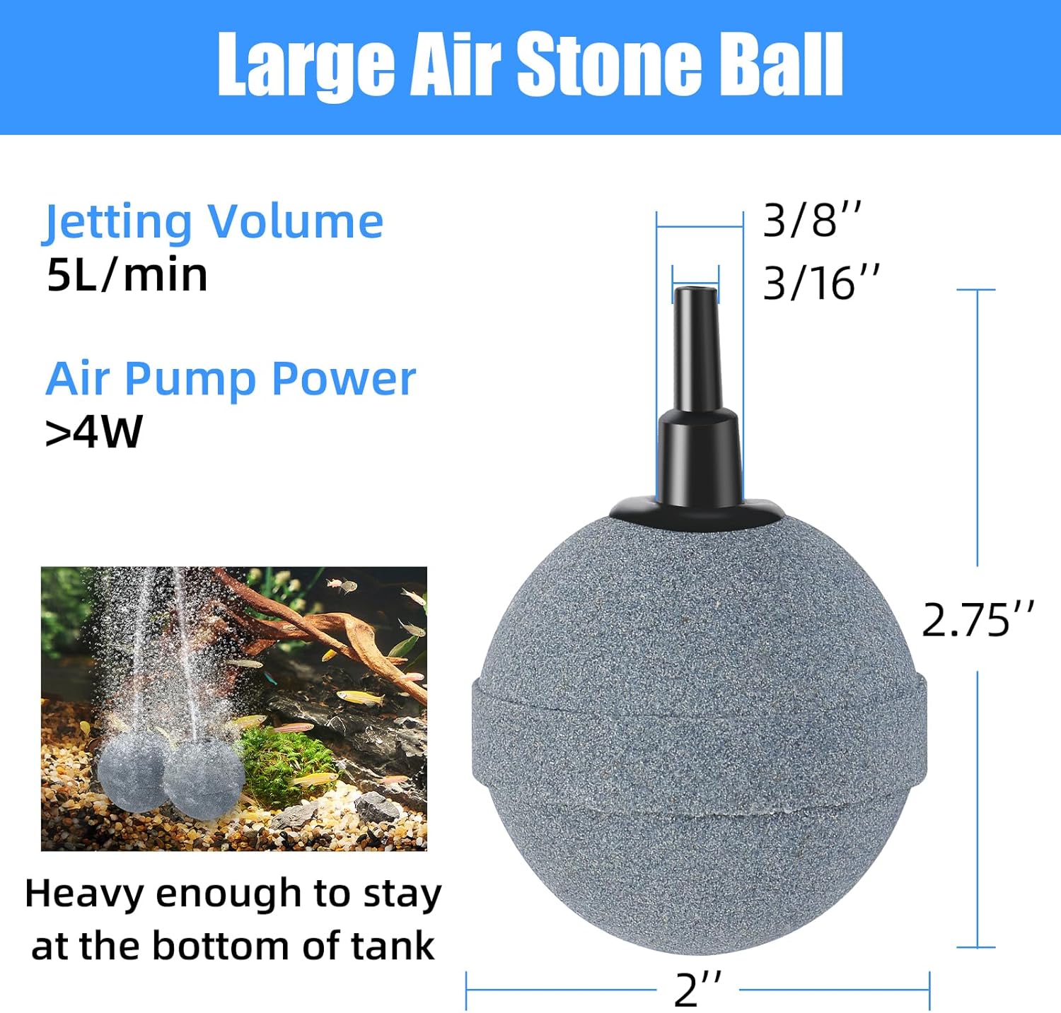 Air Stones for Ponds 2 Inch, Long Lasting Aerator Oxygen Differ, Air Pump Accessories for Aquariums, Fish Tanks, Hydroponics and DWC Reservoirs 4 Pack