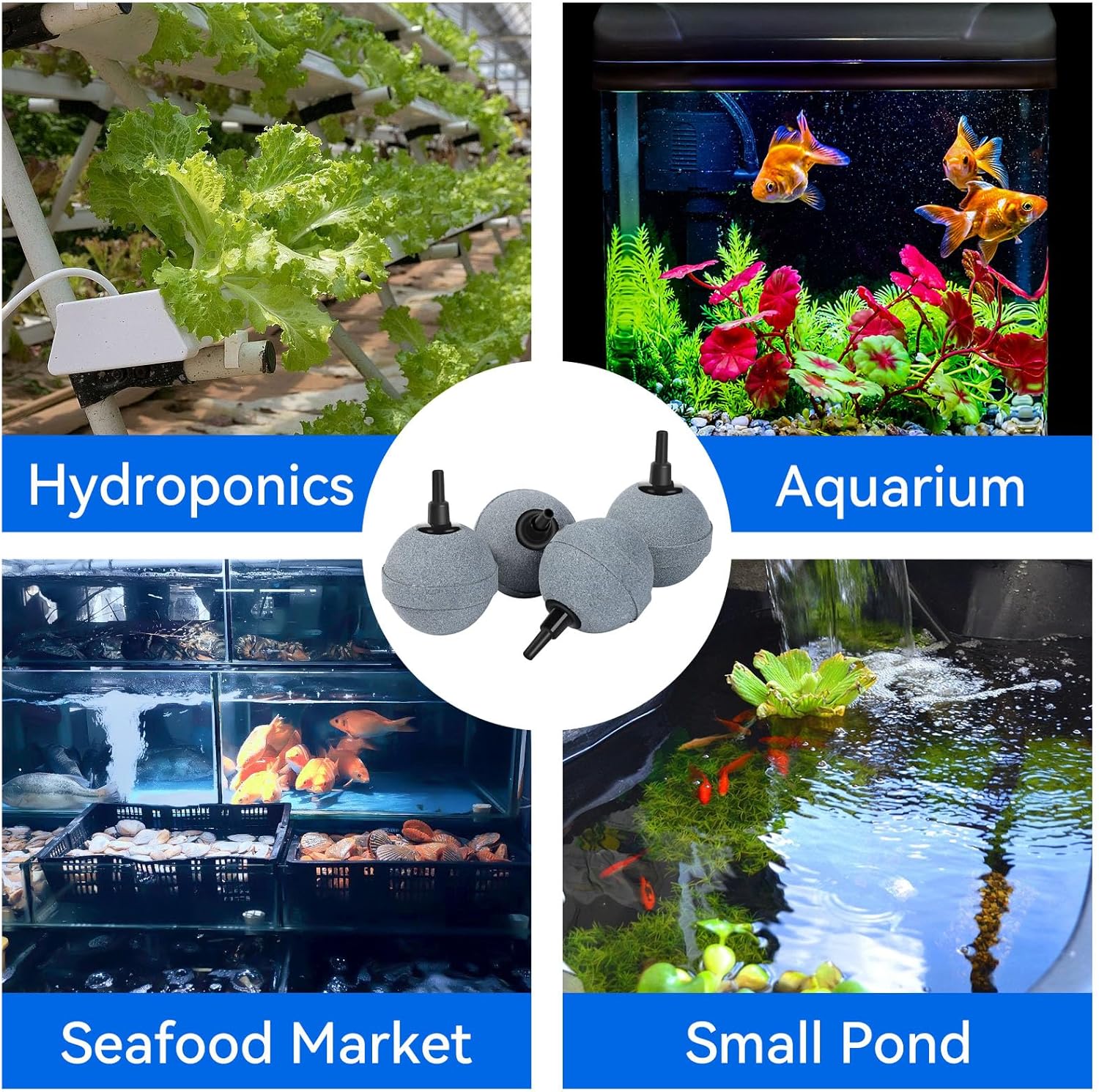 Air Stones for Ponds 2 Inch, Long Lasting Aerator Oxygen Differ, Air Pump Accessories for Aquariums, Fish Tanks, Hydroponics and DWC Reservoirs 4 Pack