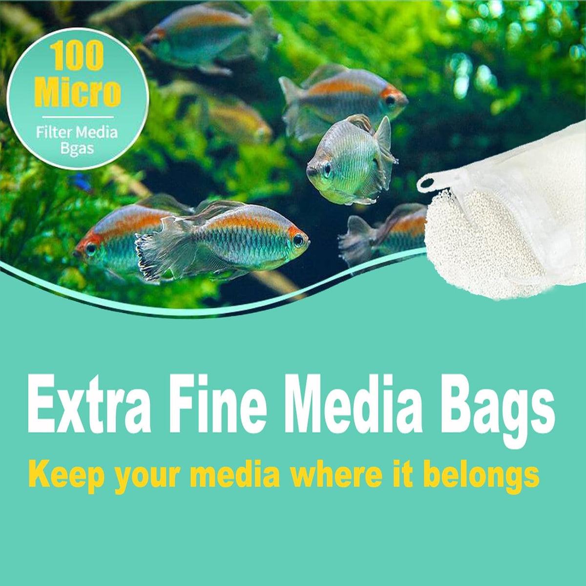 Aquarium Filter Media Bags 6pcs Fish Tank Extra Fine 100 Micron Mesh Bags with Plastic Zipper for Activated Carbon (3” x 4”)