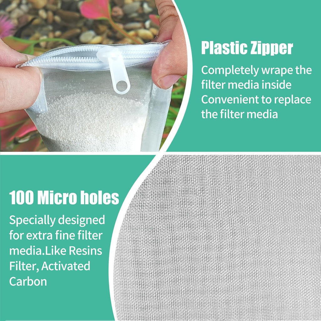 Aquarium Filter Media Bags 6pcs Fish Tank Extra Fine 100 Micron Mesh Bags with Plastic Zipper for Activated Carbon (3” x 4”)