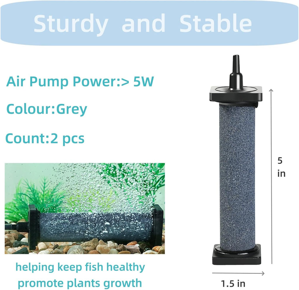Aquarium 5 inch Air Stone Cylindrical 2 Pack, Large Airstone, Aerator Bubble Differ, Air Pump Accessories for Aquariums, Hydroponic, Ponds and Fish Tanks