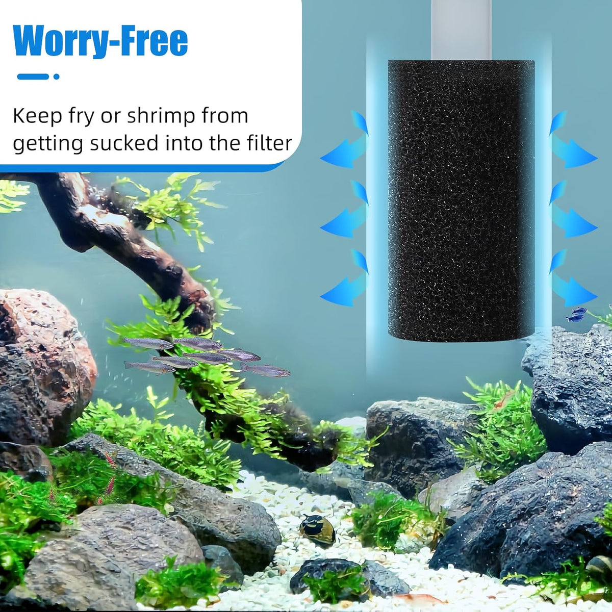 12-Pack Pre-Filter Sponge for Aquarium Shrimp Fry Fish Tank Filter 0.8 Inch Intake, Replacement Foam Cover