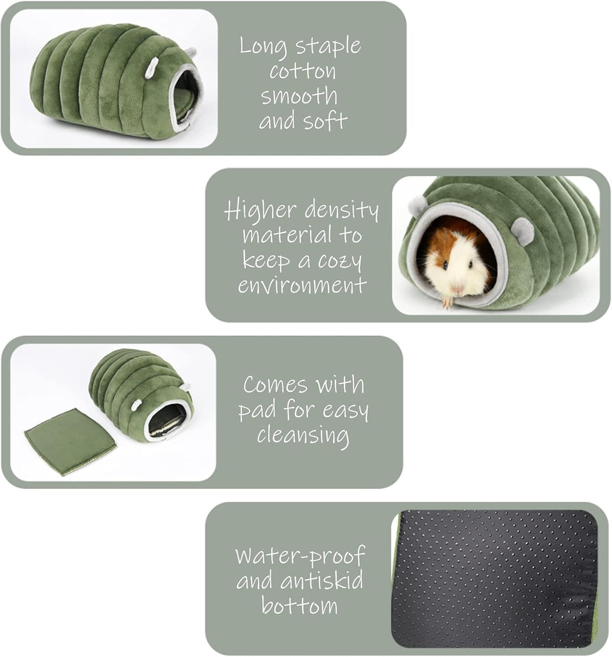 Guinea Pig Hideout Bed Rabbit Hoe Cave Accessories Cozy Hide-Out for Bunny Hedgehog Ferret Chinchilla&Other Small Animals (Grey, Caterpillar)