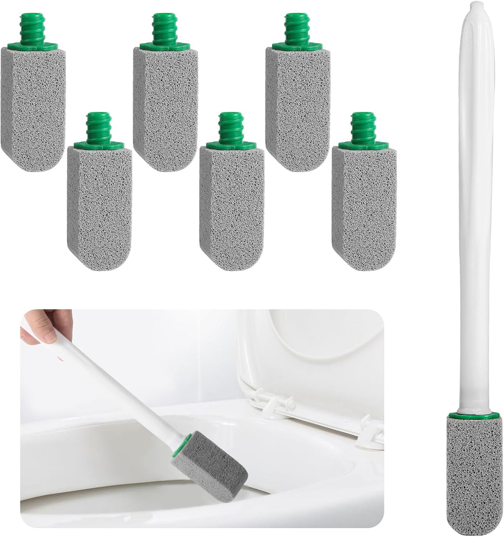 Pumice Stone Toilet Bowl Cleaner with Handle, 1 Wand + 6 Pumice Stones, Clean Hard Water Stains and Rust, Suitable for Toilets, Sinks, and Grills