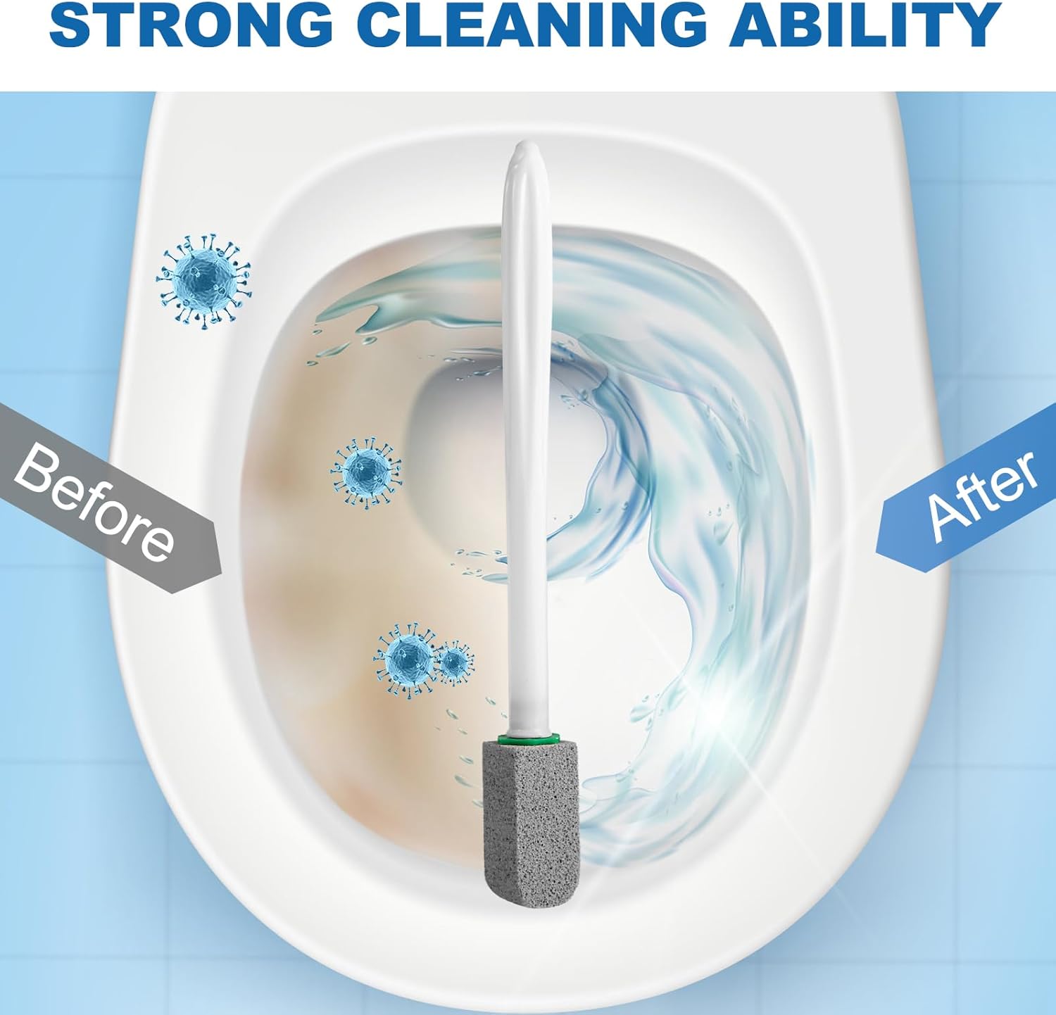 Pumice Stone Toilet Bowl Cleaner with Handle, 1 Wand + 6 Pumice Stones, Clean Hard Water Stains and Rust, Suitable for Toilets, Sinks, and Grills