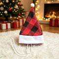 Pet Christmas Hat 4-Pack - Festive Santa Hat for Cats Dogs - Holiday Party Headwear Costume Accessory - Red Black Plaid