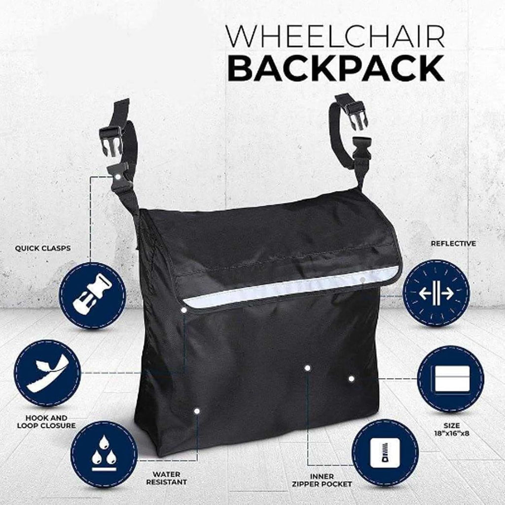 Medium Wheelchair Rear Storage Bag - Multi-Purpose Organizer Pouch for Walker Mobility Scooter - Durable Lightweight Carry Tote - Black