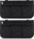 2-Pack Wheelchair Armrest Storage Bag - Medium Capacity Side Organizer Pouch for Walker Mobility Scooter - Easy Access Utility Tote - Black
