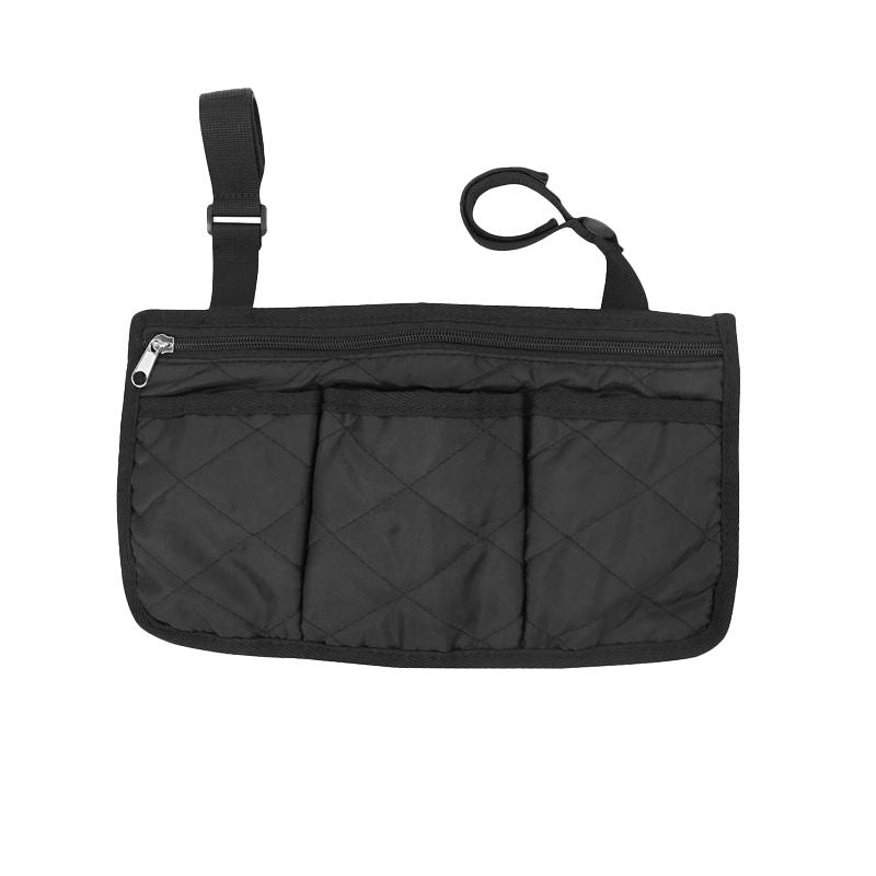 2-Pack Wheelchair Armrest Storage Bag - Medium Capacity Side Organizer Pouch for Walker Mobility Scooter - Easy Access Utility Tote - Black