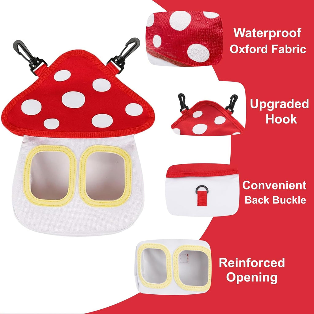Bunny Hay Feeder Bag, Cute Mushroom Hanging Holder, Durable Dispenser with 600D Oxford Fabric for Guinea Pigs Chinchillas Hamster, Small Animal Cage Accessories