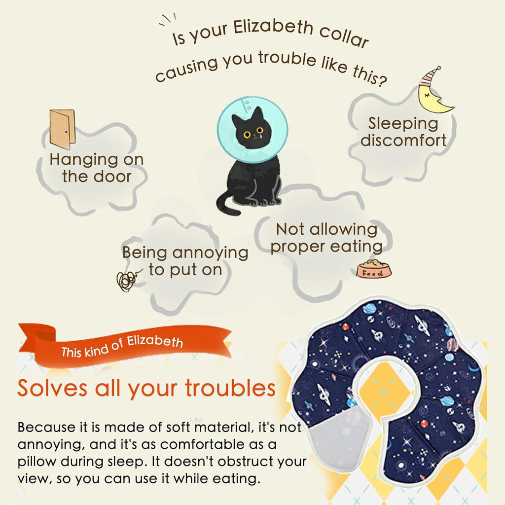 Soft Cat Recovery Collar,Adjustable Cat Cone,Cat Protective Cone Collar After Surgery,for Cats (Starry Sky, M)