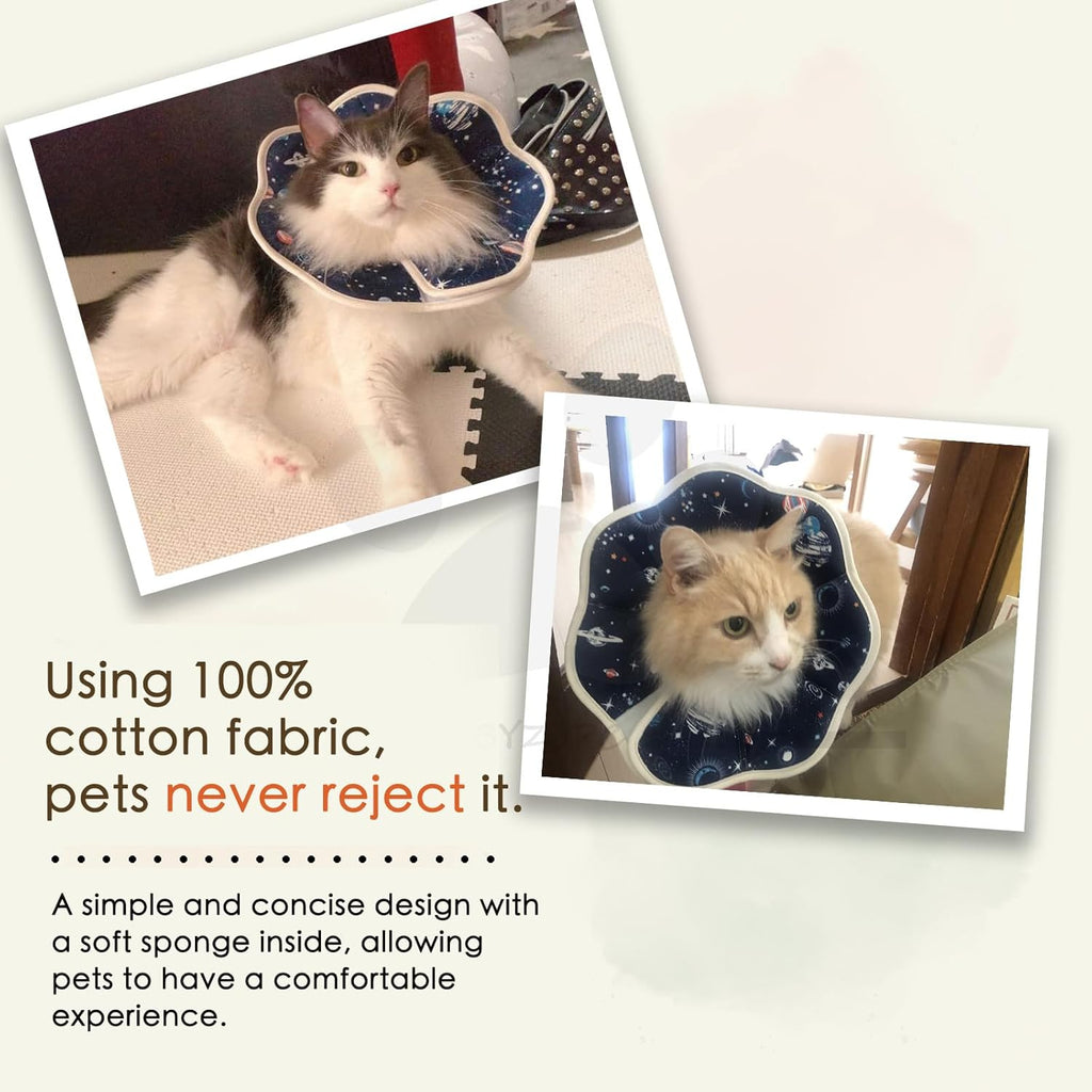 Soft Cat Recovery Collar,Adjustable Cat Cone,Cat Protective Cone Collar After Surgery,for Cats (Starry Sky, M)