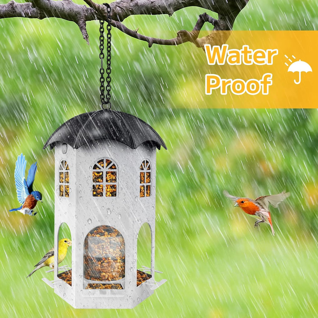 Metal Bird Feeder for Outdoor Hanging, Wild Bird Feeders with Circular Perch, Squirrel Proof Bird Feeder,Easy to Clean & Refill, Large Seed Capacity Birds Feeder
