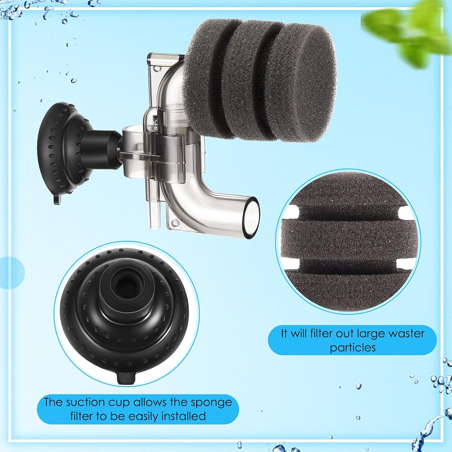 2 Pieces Mini Aquarium Single Sponge Filter Submersible Foam Quiet for Small Fish Tank 0.5-5 Gallon Fixed Freshwater Salt Water -
