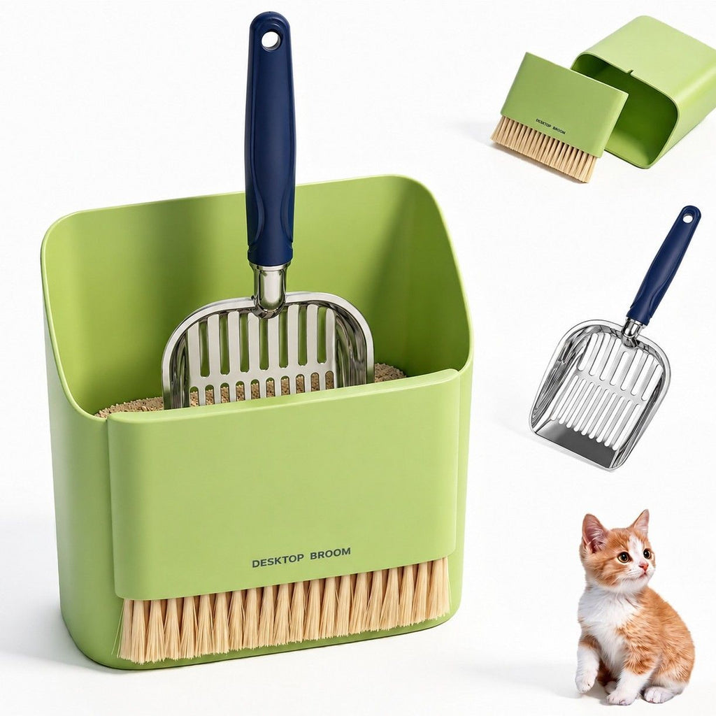 Aluminum Cat Litter Scoop Set - 2-in-1 Pet Waste Shovel with Storage Stand - Durable Non-Stick Litter Box Accessory for Cats