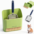 Aluminum Cat Litter Scoop Set - 2-in-1 Pet Waste Shovel with Storage Stand - Durable Non-Stick Litter Box Accessory for Cats