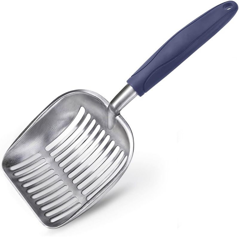 Aluminum Cat Litter Scoop Set - 2-in-1 Pet Waste Shovel with Storage Stand - Durable Non-Stick Litter Box Accessory for Cats