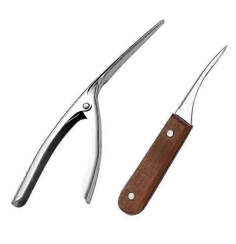 2pcs Stainless Steel Shrimp Cleaner & Deveiner - Wooden Handle, for Shrimp/Crayfish/Lobster