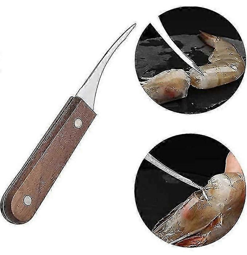 2pcs Stainless Steel Shrimp Cleaner & Deveiner - Wooden Handle, for Shrimp/Crayfish/Lobster