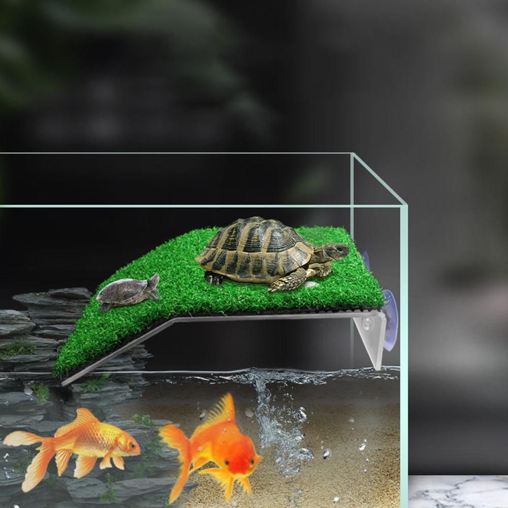Turtle Basking Platform Simulation Grass Turtle Ramp for Fish Tank Aquarium - S