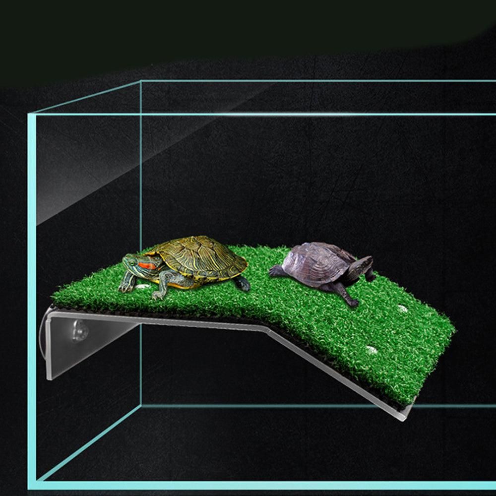 Turtle Basking Platform Simulation Grass Turtle Ramp for Fish Tank Aquarium - M
