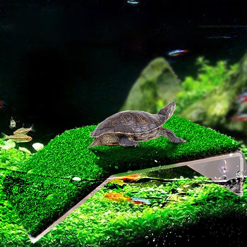 Turtle Basking Platform Simulation Grass Turtle Ramp for Fish Tank Aquarium - M