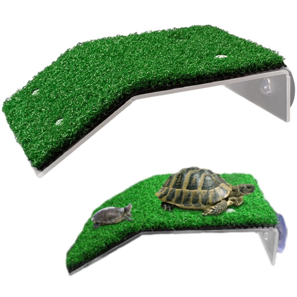 Turtle Basking Platform Simulation Grass Turtle Ramp for Fish Tank Aquarium - M