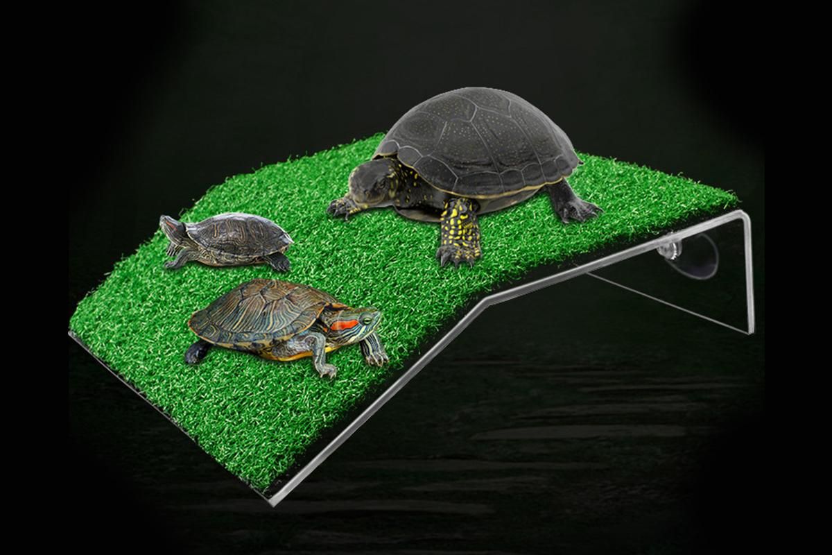 Turtle Basking Platform Simulation Grass Turtle Ramp for Fish Tank Aquarium - L