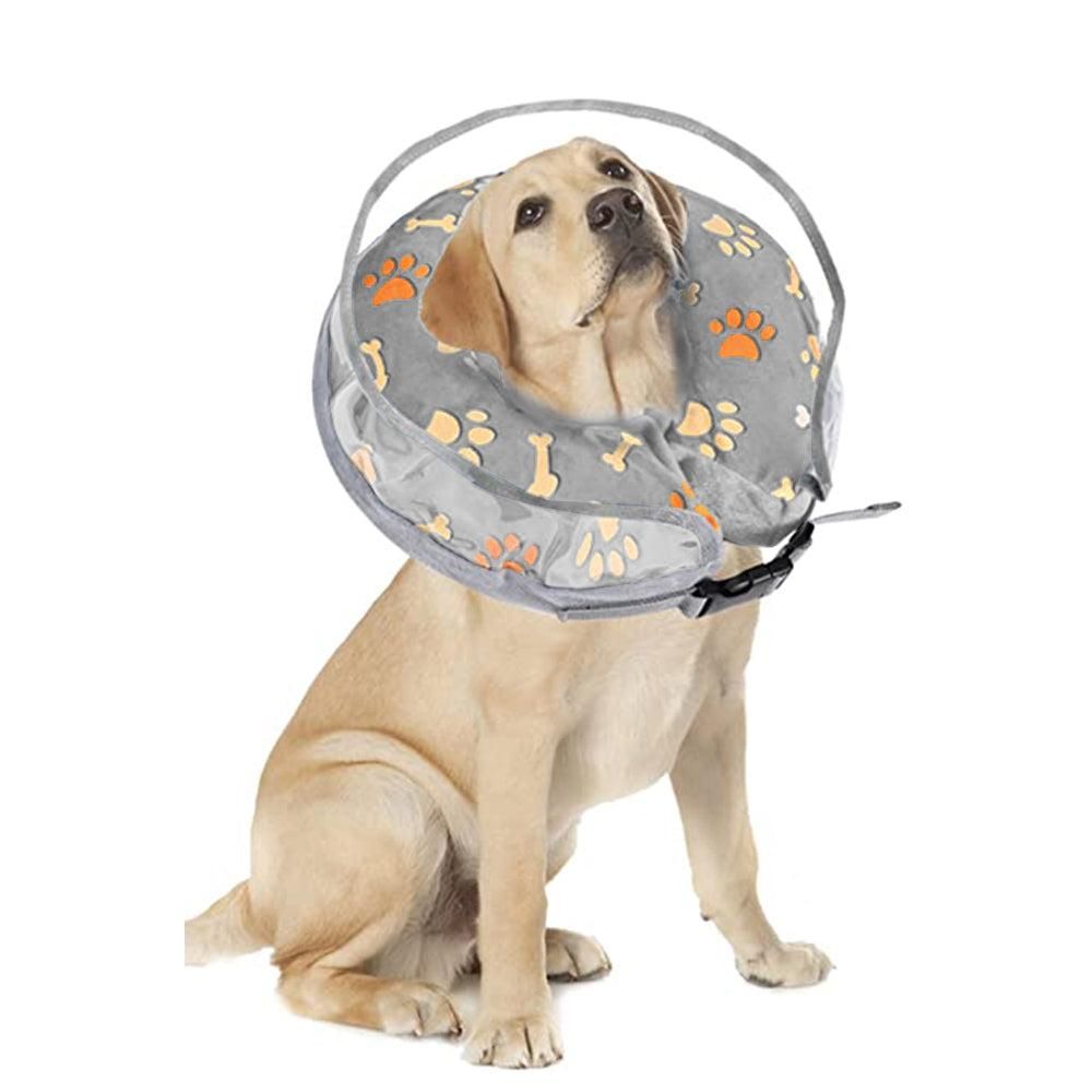 Soft Inflatable Pet Dog Cone Collar Anti Licking Scratching Blue - L