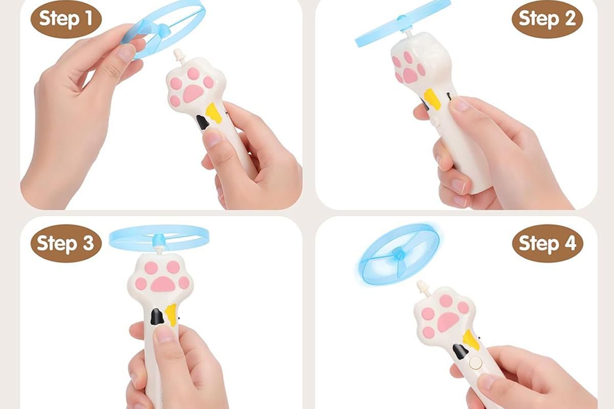 Cat Toy Disc Launcher Cat Fetch Toy Cat Disc Launcher with Lights-White