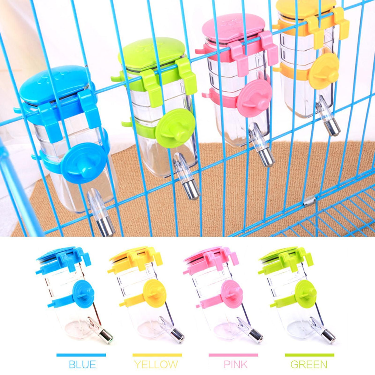 Hanging Pet Water Bottle 350ML Cage Mounted Feeder with Steel Ball Nozzle - Green