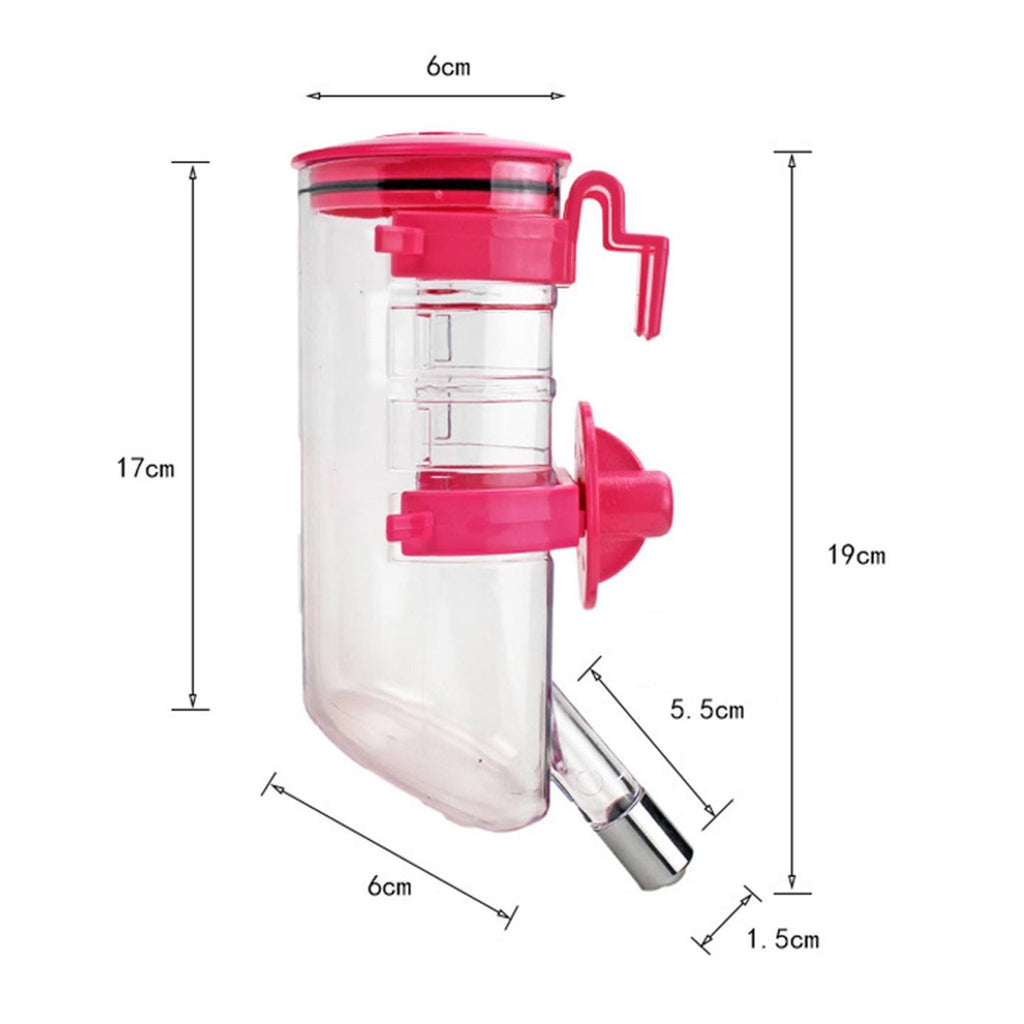 Hanging Pet Water Bottle 350ML Cage Mounted Feeder with Steel Ball Nozzle - Pink