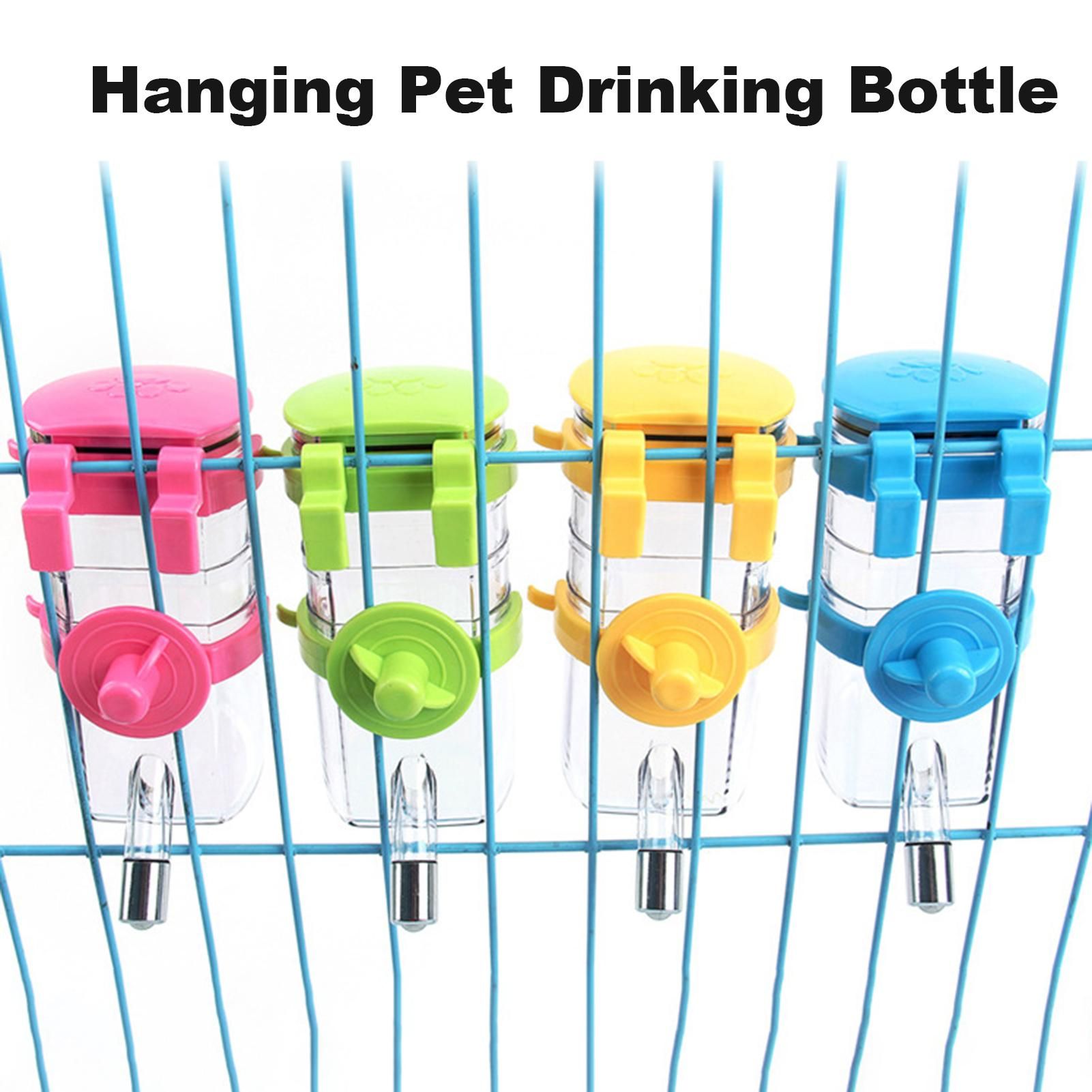 Hanging Pet Water Bottle 350ML Cage Mounted Feeder with Steel Ball Nozzle - Yellow