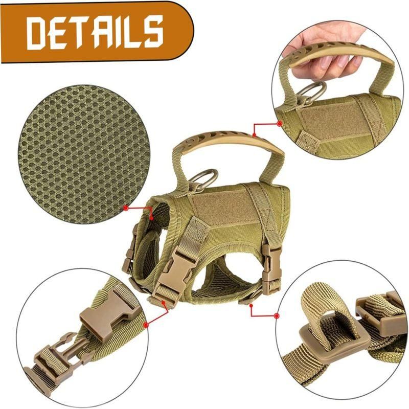 Escape Proof Cat Harness & Leash Set Adjustable Mesh Vest with Handle for Outdoor Walking - Khaki