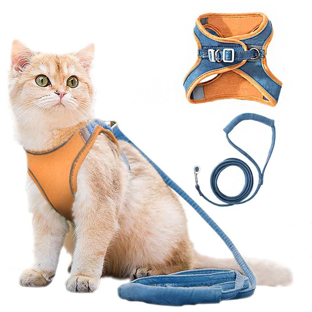 Pet Harness and Leash Set with Reflective Strip for Cats Dogs - Orange L