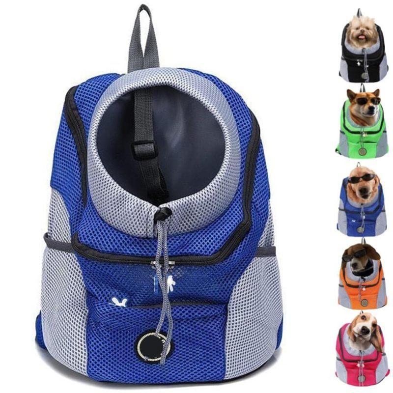 Breathable Mesh Pet Carrier Backpack For Dogs Cats Hiking Travel - Blue M