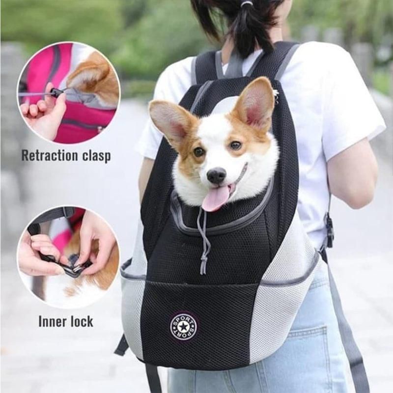 Breathable Mesh Pet Carrier Backpack For Dogs Cats Hiking Travel - Blue M