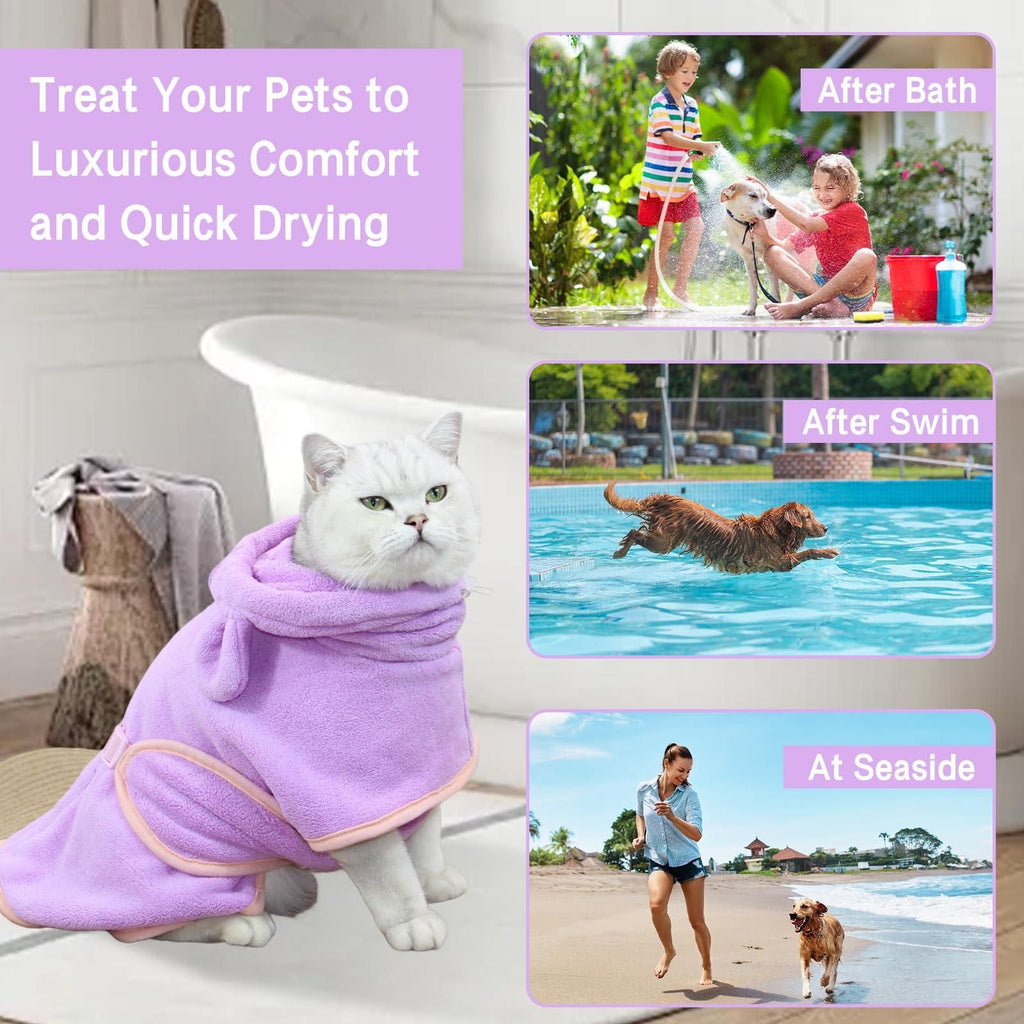 Pet Bathrobe Hooded Quick Dry Green - S