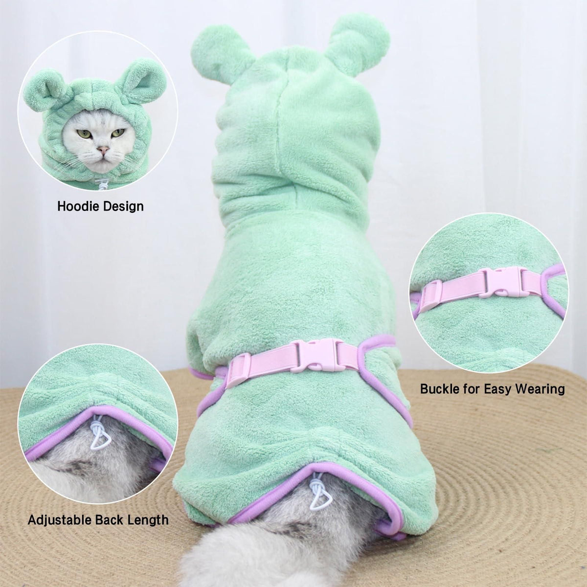 Pet Bathrobe Hooded Quick Dry Green - S