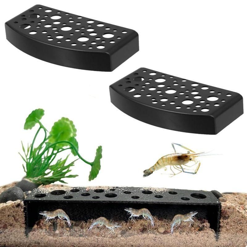 2Pcs ABS Plastic Aquarium Shrimp Cave Hideout Tunnel Small Fish Breeding Shelter Decor Black