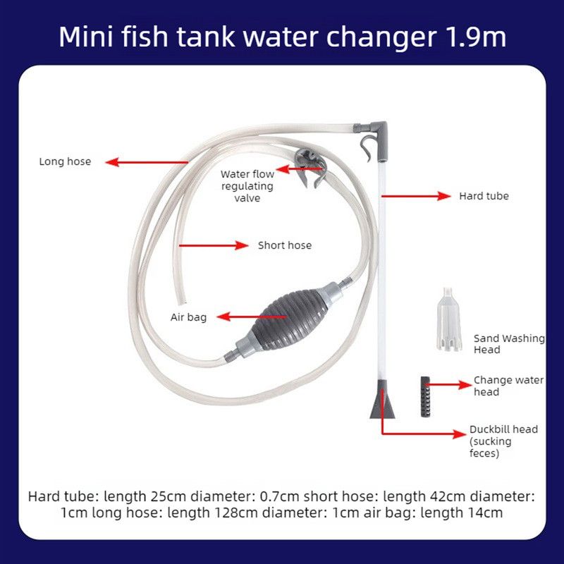 3-in-1 Aquarium Water Change Tool: Sand Cleaning / Waste Removal / Water Change, Siphon Pump - 1.9 m