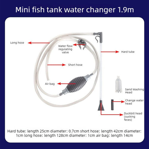 3-in-1 Aquarium Water Change Tool: Sand Cleaning / Waste Removal / Water Change, Siphon Pump - 1.9 m