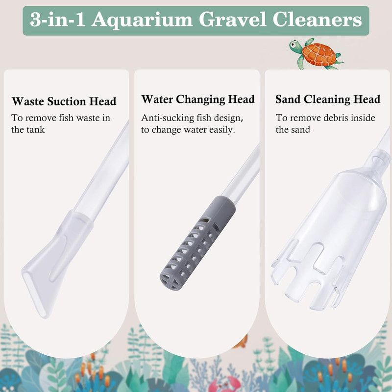 3-in-1 Aquarium Water Change Tool: Sand Cleaning / Waste Removal / Water Change, Siphon Pump - 1.9 m