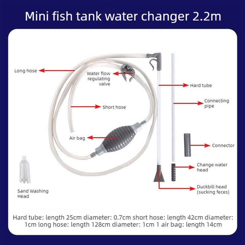 3-in-1 Aquarium Water Change Tool: Sand Cleaning / Waste Removal / Water Change, Siphon Pump - 2.2 m