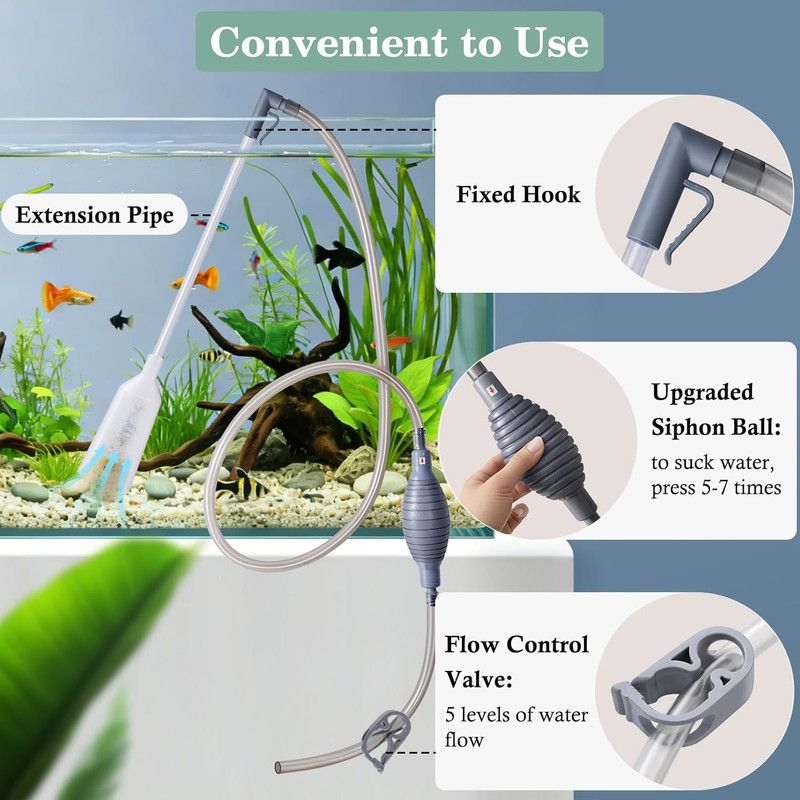 3-in-1 Aquarium Water Change Tool: Sand Cleaning / Waste Removal / Water Change, Siphon Pump - 2.2 m