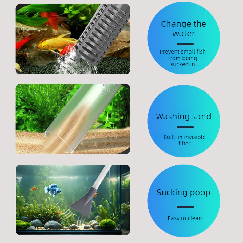 3-in-1 Aquarium Water Change Tool: Sand Cleaning / Waste Removal / Water Change, Siphon Pump - 2.2 m
