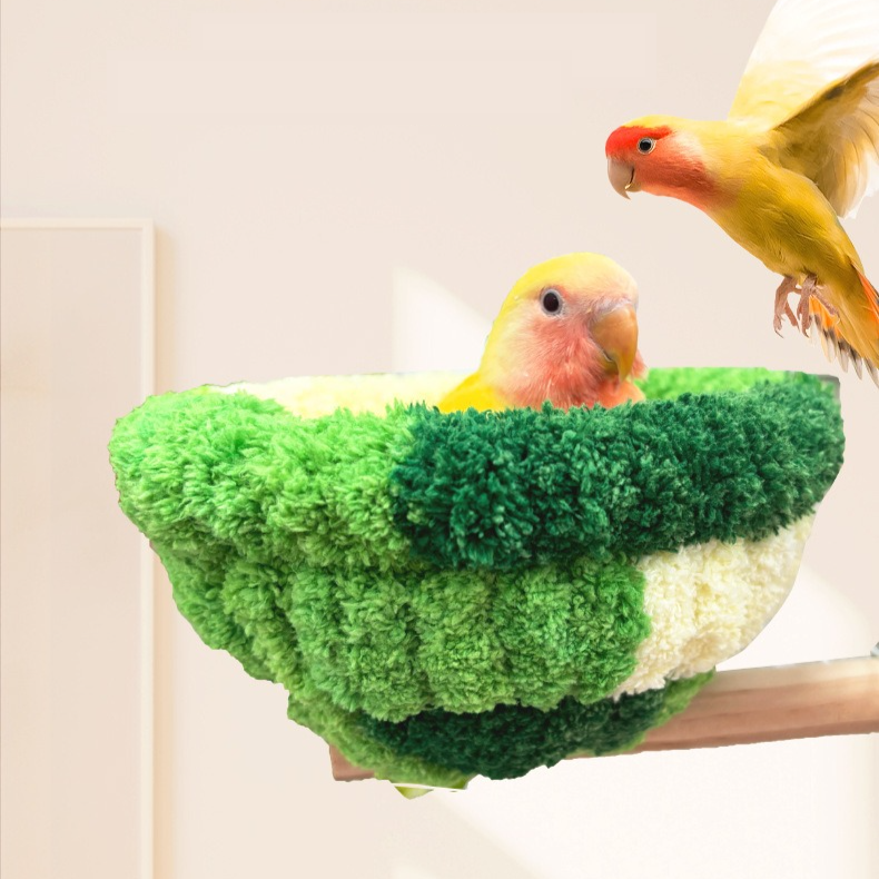 2-in-1 Parrot Perch Warm Bed Nest, Coral Fleece Hanging Bird Cage Sleeping Hut for Budgies, Cockatiels, Lovebirds, and Small Parrots – Winter Warm House - Assorted Colors