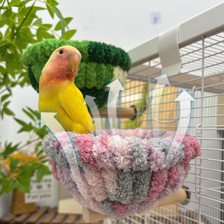 2-in-1 Parrot Perch Warm Bed Nest, Coral Fleece Hanging Bird Cage Sleeping Hut for Budgies, Cockatiels, Lovebirds, and Small Parrots – Winter Warm House - Blue