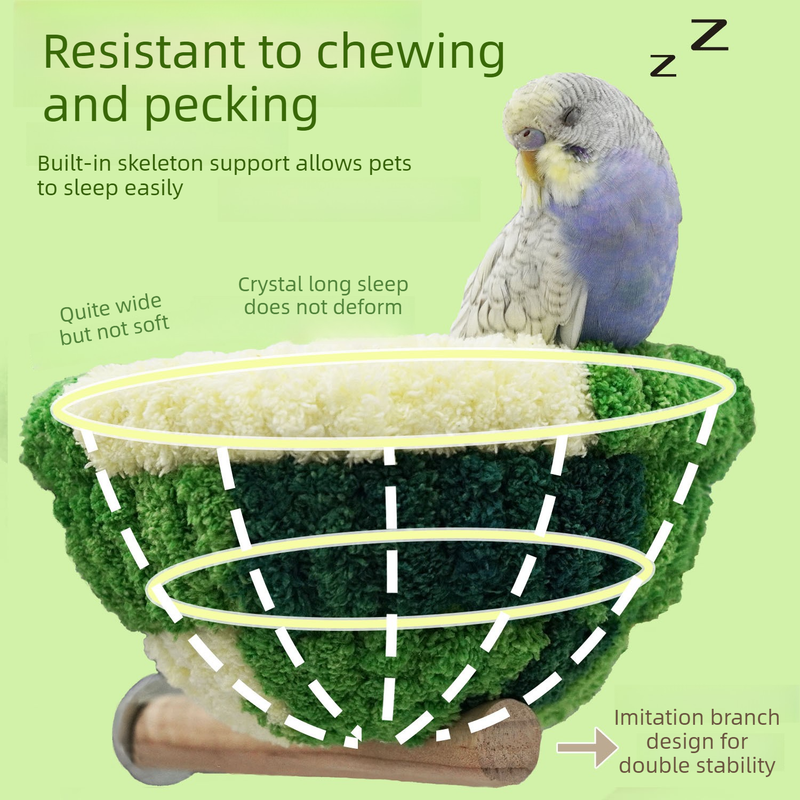 2-in-1 Parrot Perch Warm Bed Nest, Coral Fleece Hanging Bird Cage Sleeping Hut for Budgies, Cockatiels, Lovebirds, and Small Parrots - Winter Warm House - Green